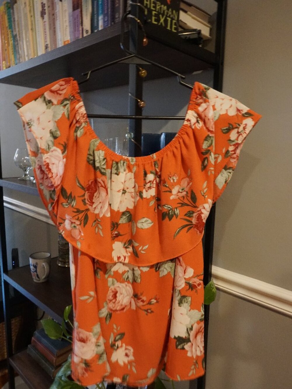 Off the Shoulder Orange Floral Blouse